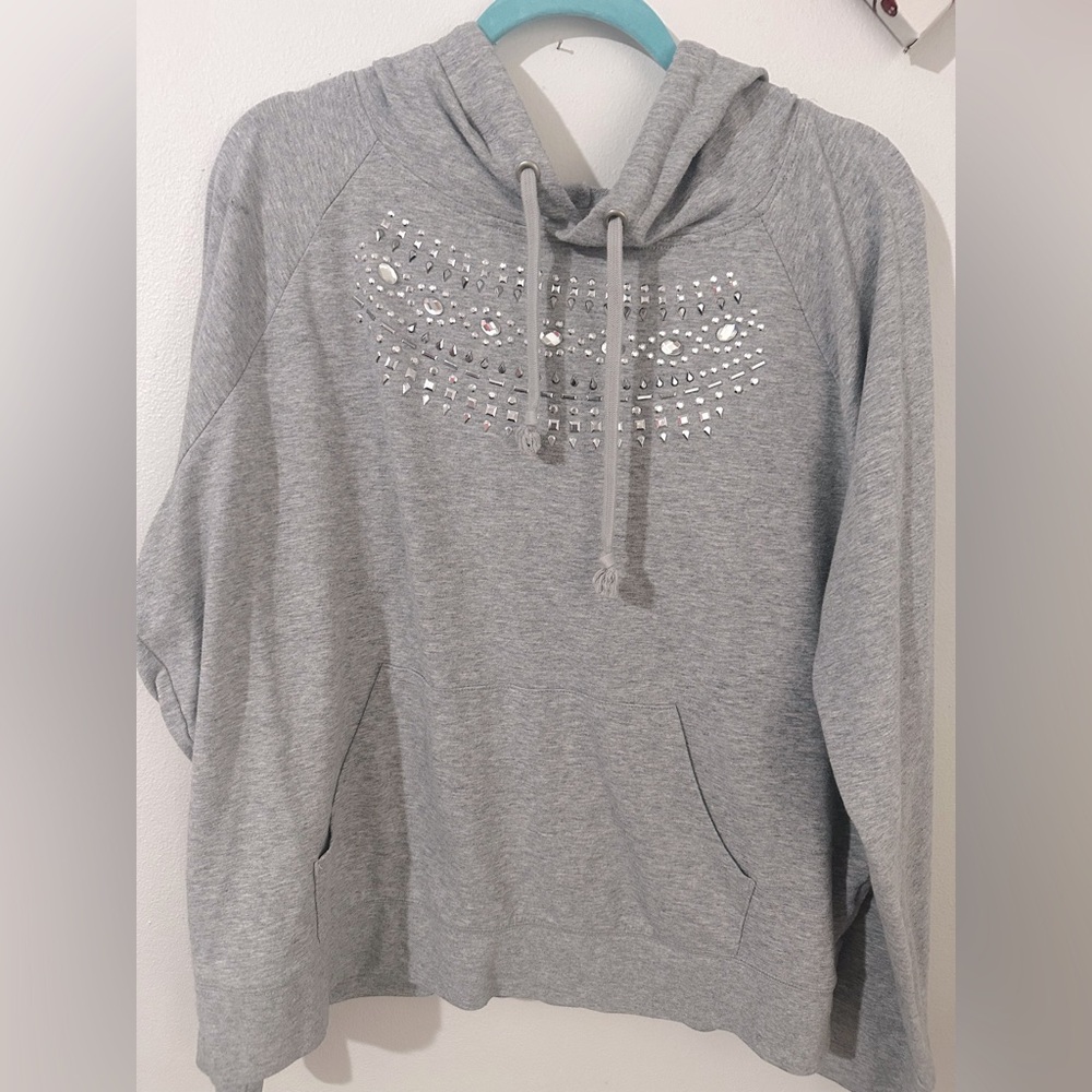 Grey hoodie with rhinestones